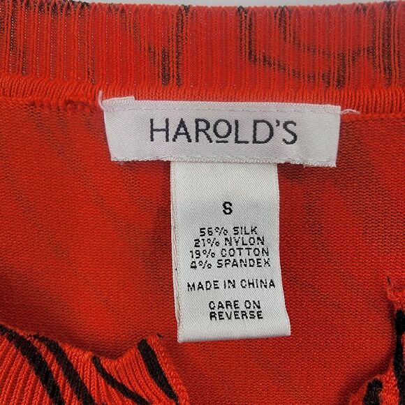 Harolds Cardigan Womens Small Silk Blend Floral Button Up Red Orange Black - Picture 9 of 12